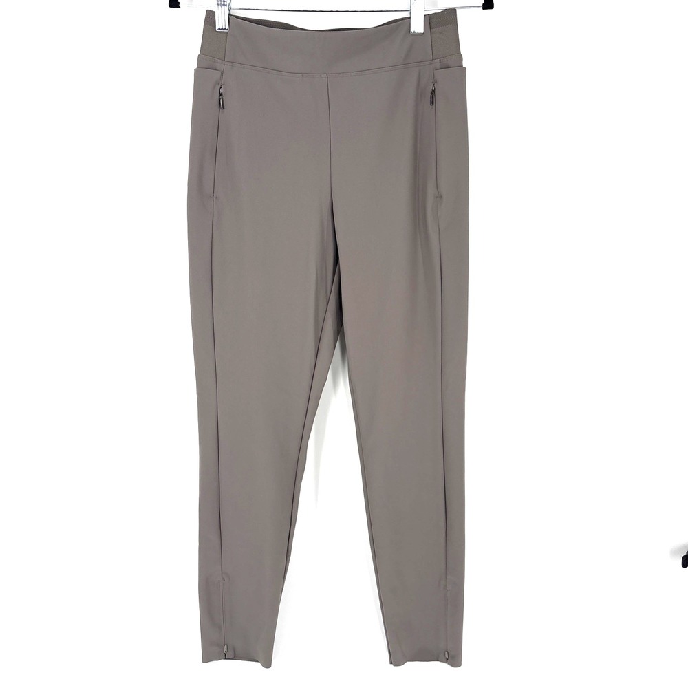 Athleta Stellar Tight Leggings Pants Women 8 Taupe Stretch Ankle Zip Travel